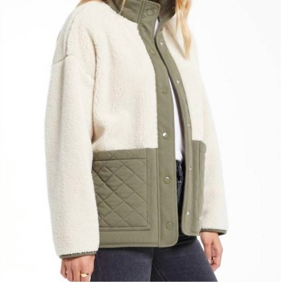 Z Supply Cannon Quilted Sherpa Jacket Dusty Olive Size L NEW - Picture 2 of 16